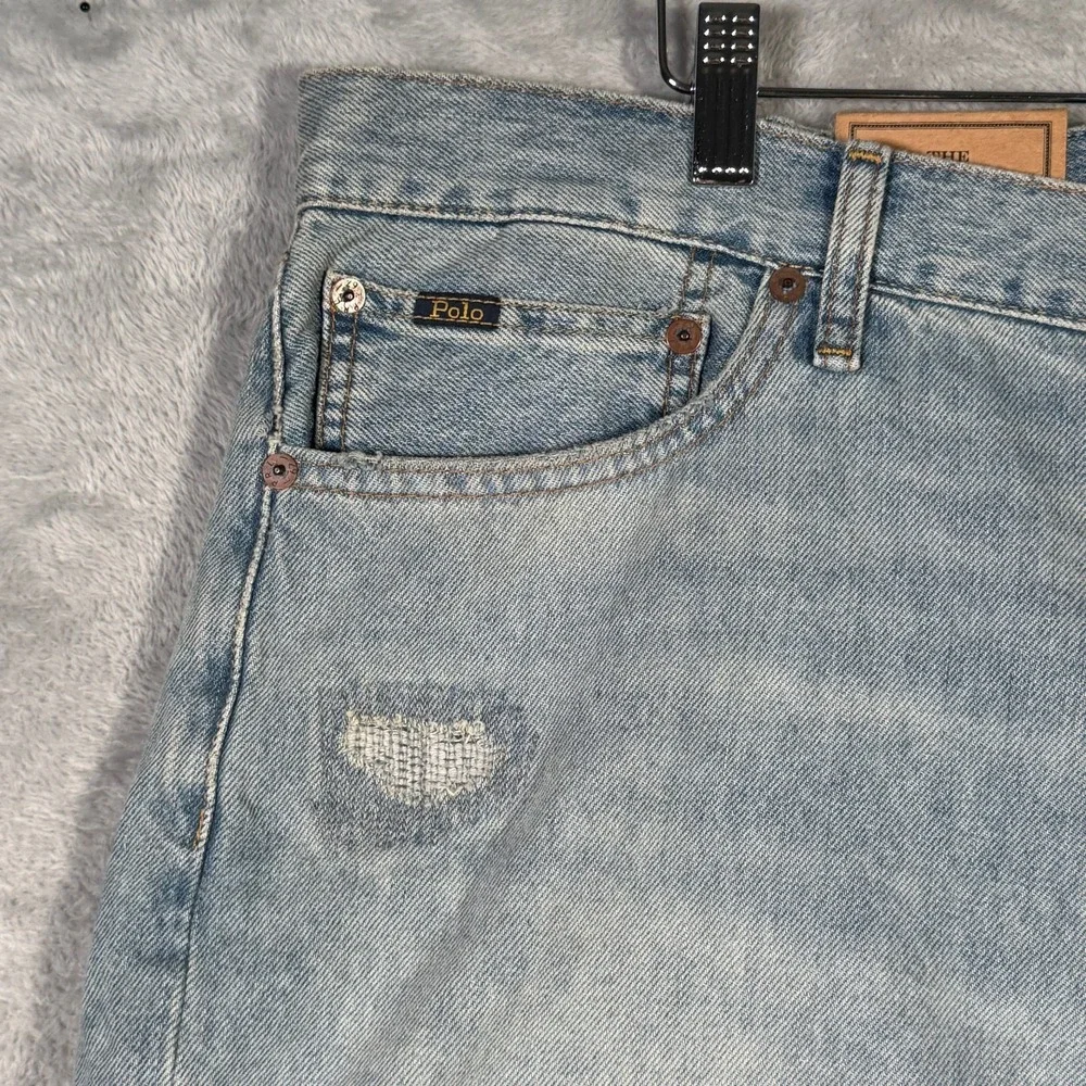 Ralph Lauren Jean Shorts Mens 40 Blue Patchwork Distressed Cutoff Sullivan Jorts